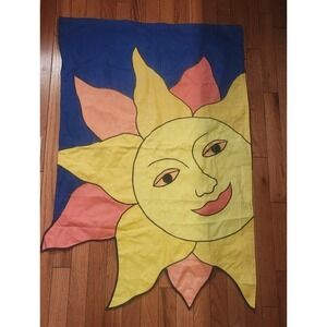 Vintage Celestial Sun House Garden Flag Blue Yellow 90s GUC Go Fly A Kite Brand